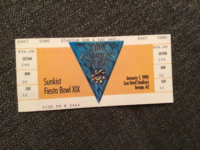 Sunkist Fiesta Bowl Nebraska/Oklahoma ticket 1/1/90 MINT!! WITH TAB-UNUSED/RARE!