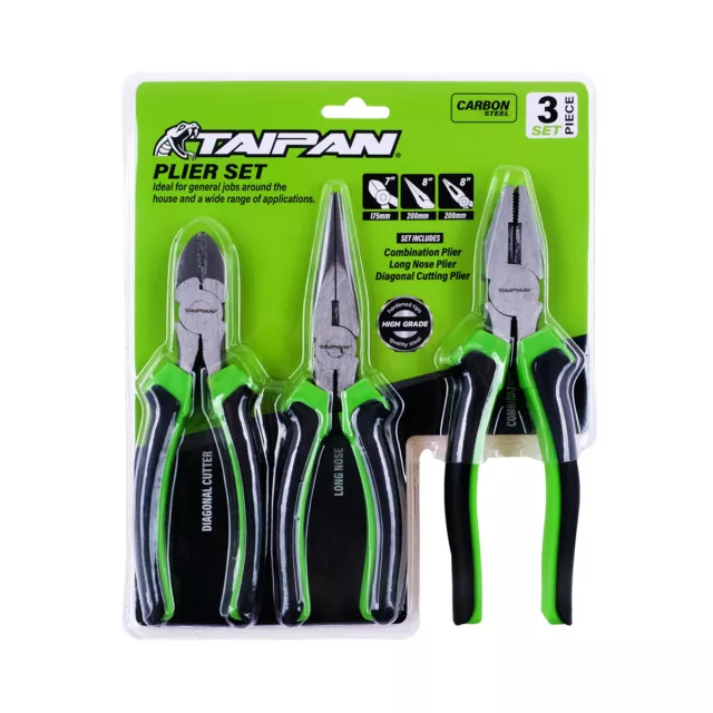 Taipan 3PCE Plier Set Carbon Steel Premium Quality & Strength 175mm - 200mm