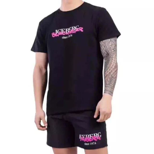 ICEBERG t-shirt uomo regular fit con logo tinta unita NERA 100% originale