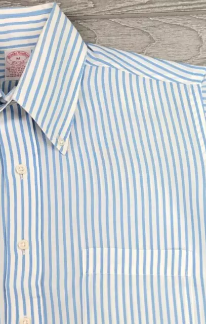 Vtg Brooks Brothers Blue Stripe Button Up Short Sleeve Poplin Shirt Mens M USA 3