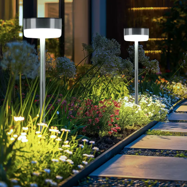 Borne Lumineuse Lampe D'Extérieur Lampe Solaire Argent LED Jardin Inox 2er Set