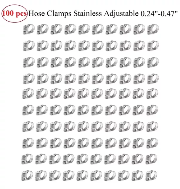 100pcs Adjustable Stainless Steel Drive Hose Clamp Fuel Line Worm Clip 1/4"-1/2"