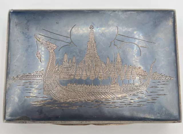 Sterling Silver Box Dragon Boat Engraved Made In Siam