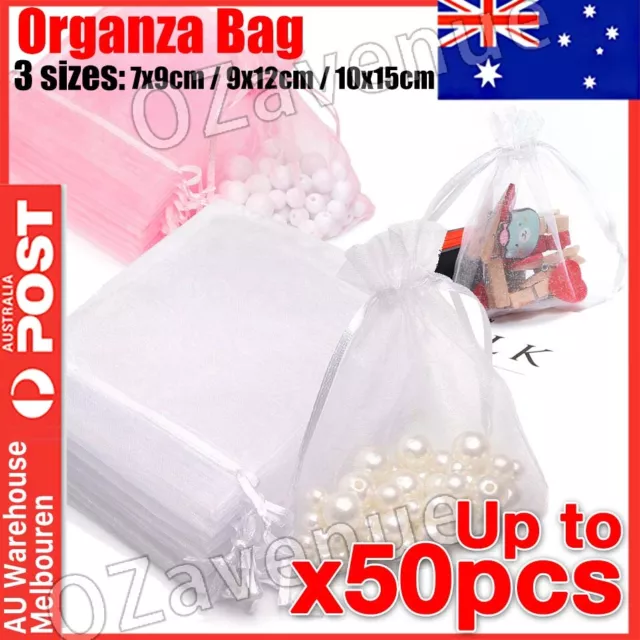 10-50Pcs 3 Size Organza Bag Sheer Bags Wedding Candy Party Easter Egg Gift Bags