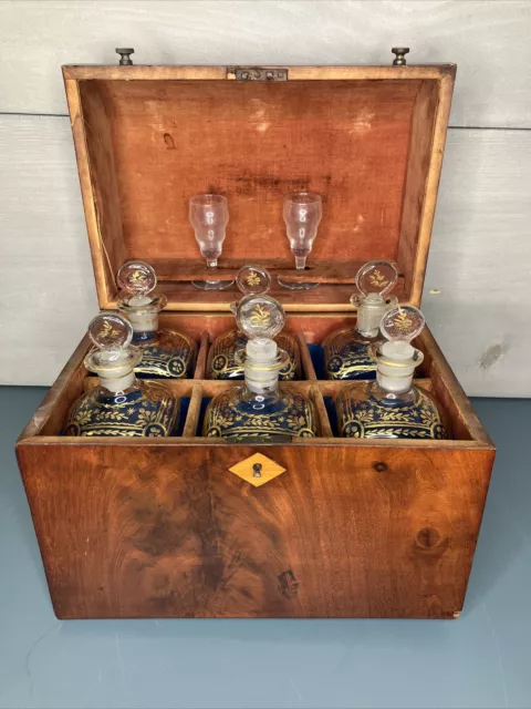 18th Century Georgian Decanter Set Original Bottles & Glasses Mahogany Case