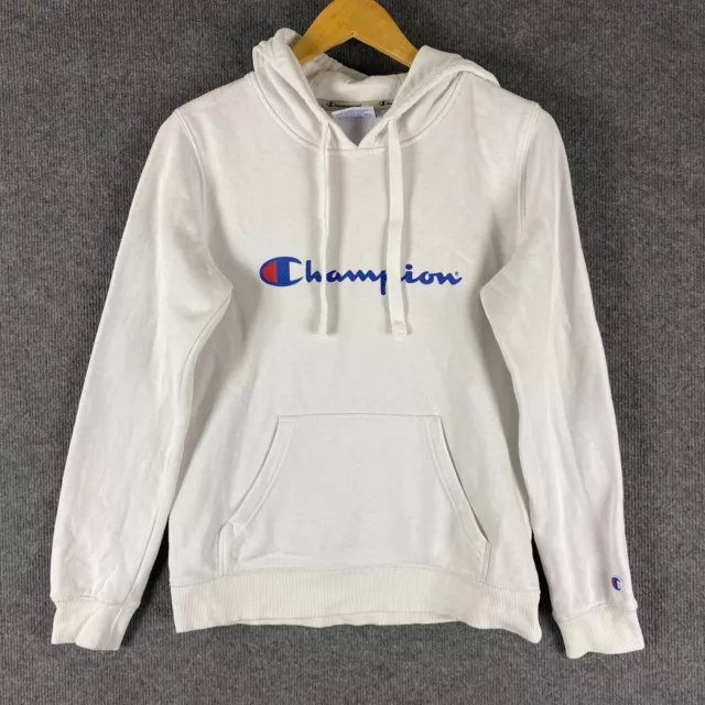 Champion Jumper Mens Small White Sweater Pullover Hoodie Hooded Pockets