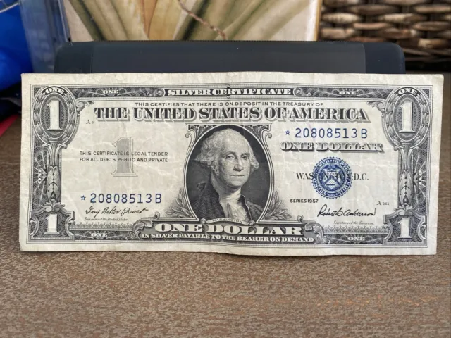 1957 STAR NOTE One Dollar Blue Seal Note Silver Certificate US Bill $1 Money