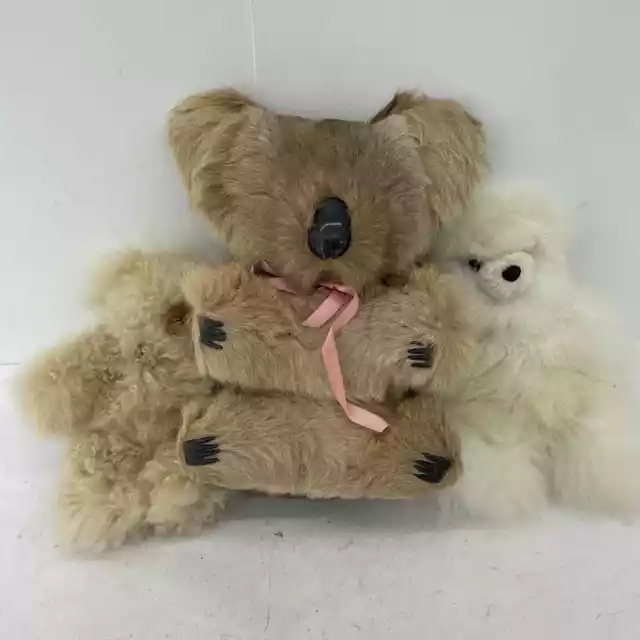 Vintage Fur Bear Beige Brown White Stuffed Animal Toy Lot Alpaca