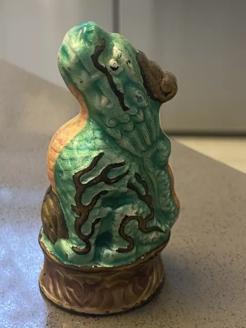 Chinese  Dragon Enamel on Bronze Green & Pink c. 1930