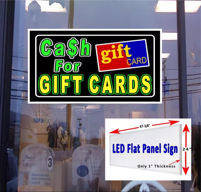 Cash for GIFT CARDS LED flat panel light box window sign 48"x24"