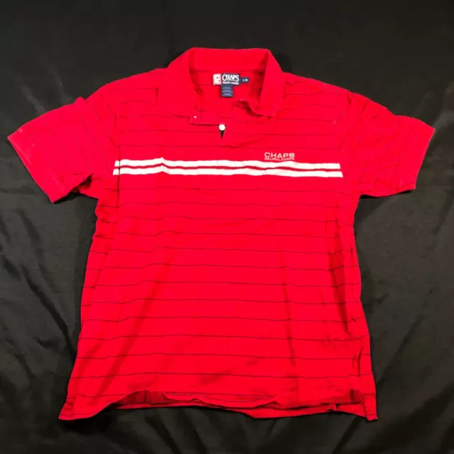 CHAPS RALPH LAUREN Polo Shirt Mens L Red Striped Logo Cotton Short ...