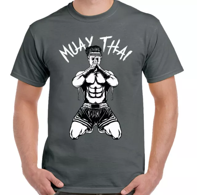 Muay Thai Mens Martial Arts T-Shirt MMA Kick Boxing Pads Gloves Training Top