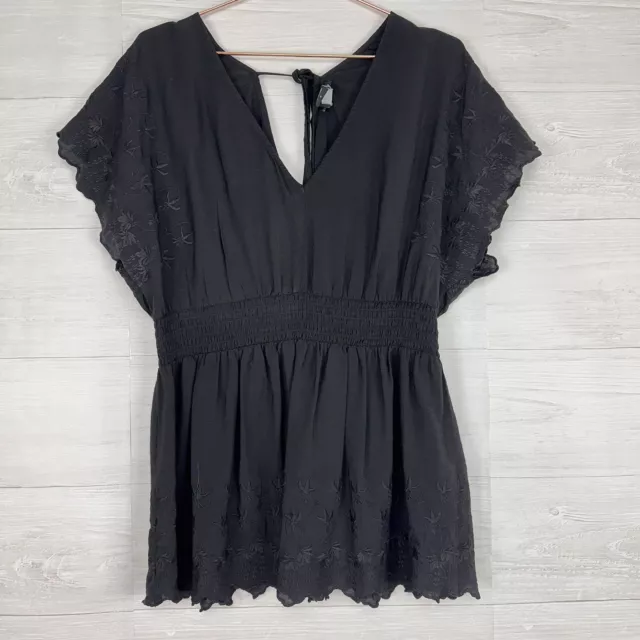 Torrid Peplum Blouse Top Size 2X Black Embroidered Flutter Sleeve V-Neck Smocked