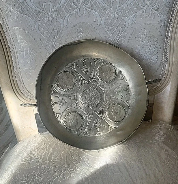 Chauffe-plat Ancien 2 Anses Métal Argenté D.14 Cm, Petit Réservoir Eau Chaude