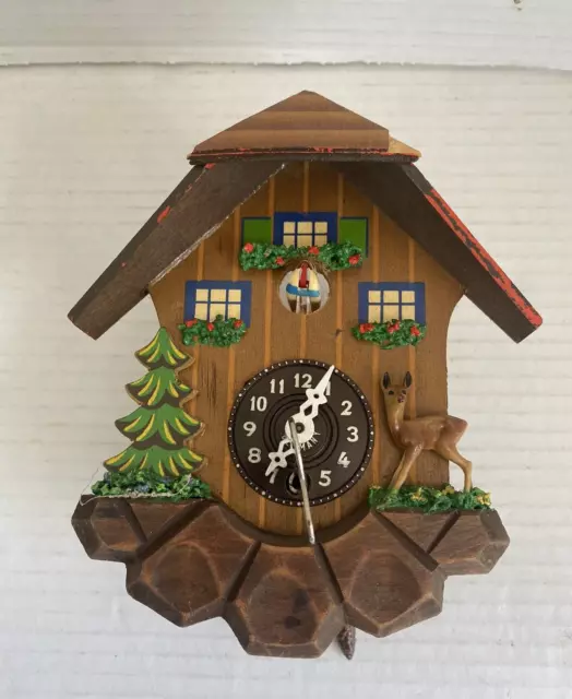 Miniature Cuckoo Clock   Wind-Up Germany   Runs Needs Work Has Key