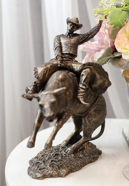 Ebros Rustic Western Rodeo Bull Rider Cowboy On Rearing Angry Bull Statue 10"