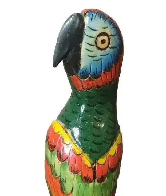 Vtg MCM Macaw Tropical Bird Wood Carving Statue Sculpture Decoration Handmade