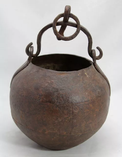 antique Medieval 14th 15th C forged iron Cauldron - cooking pot, body: 20cm/7.8"