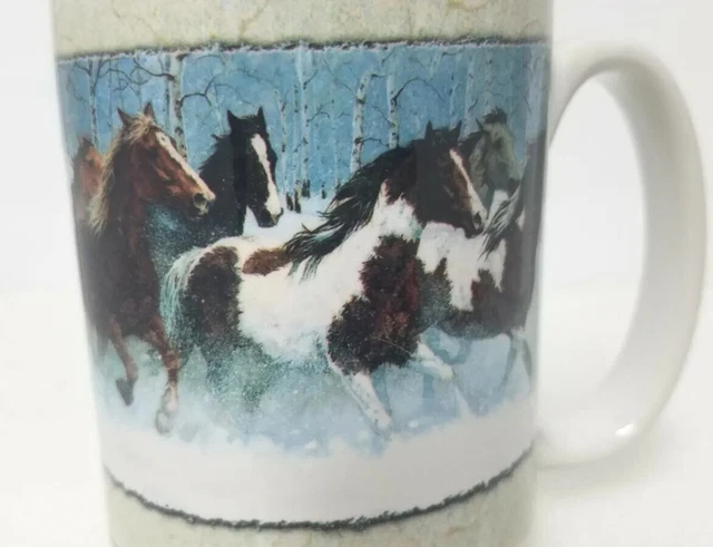 Vintage 2002 Chris Cummings Wild Wings Horse Mustang 14oz Coffee Mug Cuppa USA
