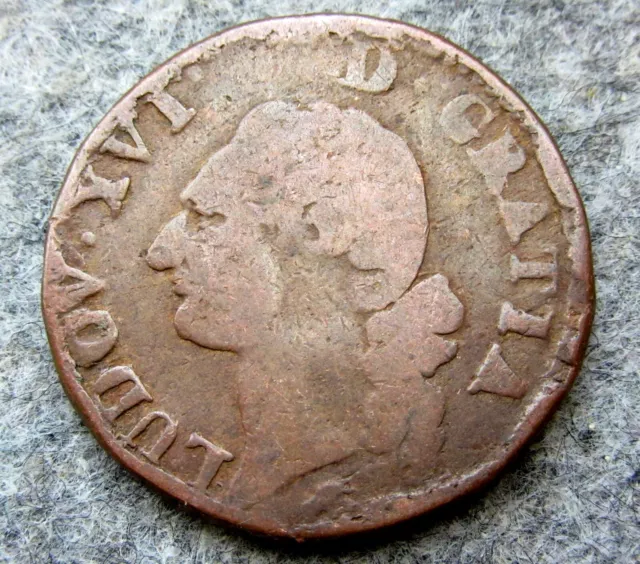 France Louis Xvi 1784 D 1 Sol, Lyon Mint Copper