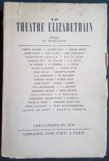 Le théâtre Elizabethain Collectif éditions Les Cahiers du Sud 1940
