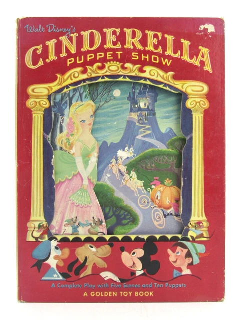 Walt Disney's CINDERELLA PUPPET SHOW Golden Toy Book 9 puppets HB vintage L1
