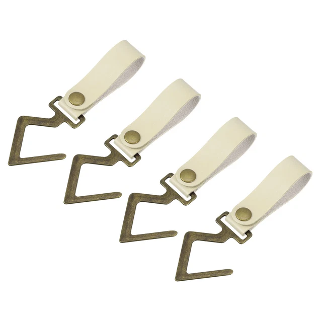 4Pcs PU Leather S Hooks for Hanging Multipurpose Camping Hook Hanger, Light Gray