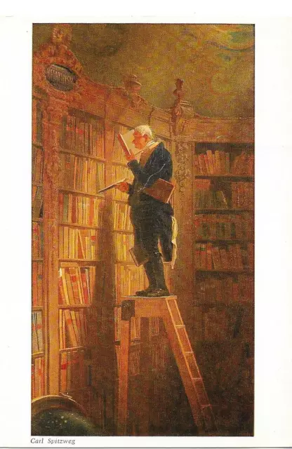 Ak mit Gemälde "Der Bücherwurm" von Carl Spitzweg