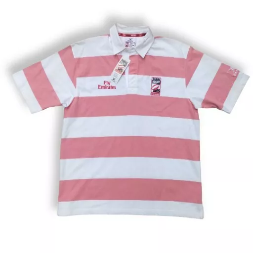 Dubai 7's Rugby Shirt Gilbert Fly Emirates M Mens Pink White Rare - Union BNWT