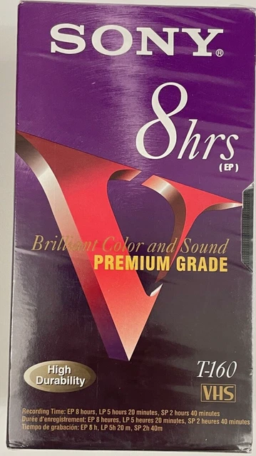 NEW Sony T-160 Standard Grade 8 HR VHS Blank Tapes - Pack of 3 in shrink wrap