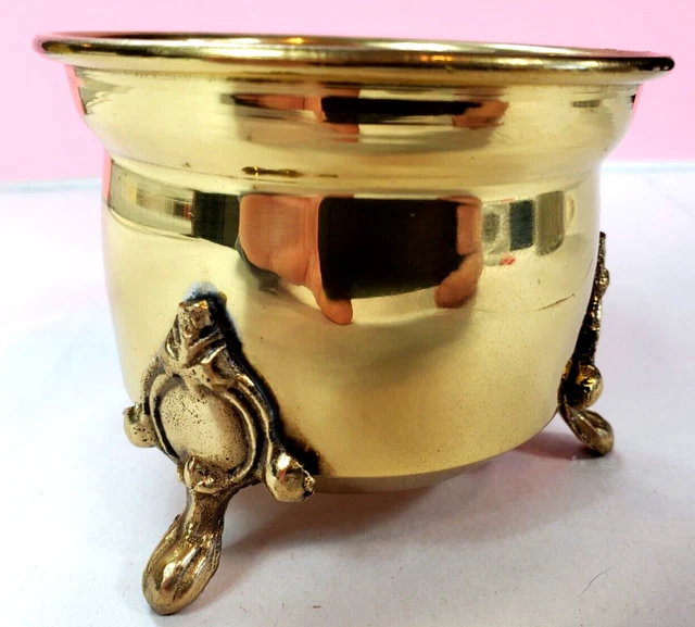 Vintage Brass Cauldron, Brass Plant Pot, Footed Witches Cauldron