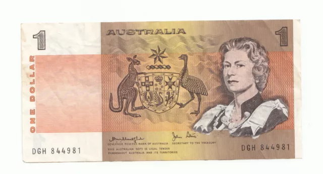 1977 Australia Knight Stone LAST PREFIX DGH $1 Note gF