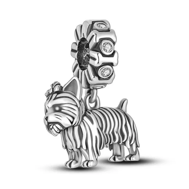 Yorkshire Terrier Dog Charm Genuine Sterling Silver 925 Puppy Pet Animal Bead