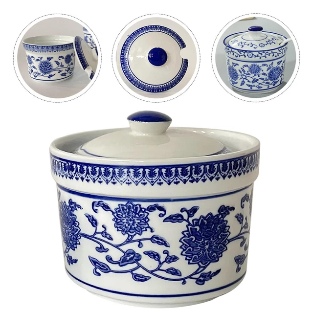 Porcelaine Sucrier Pot À avec Couvercle Assaisonnement Boîte à