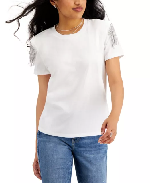 MSRP $60 Inc International Concepts Chain-Shoulder Cotton Top White Size Medium