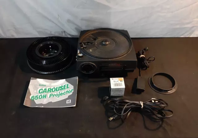 Vintage Kodak Carousel 650 Slide Projector, Lens, Remote, and Case