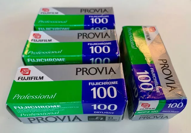 Fujichrome 100 Daylight Provia, (4), RDP II 120, colour reversal film, Expired
