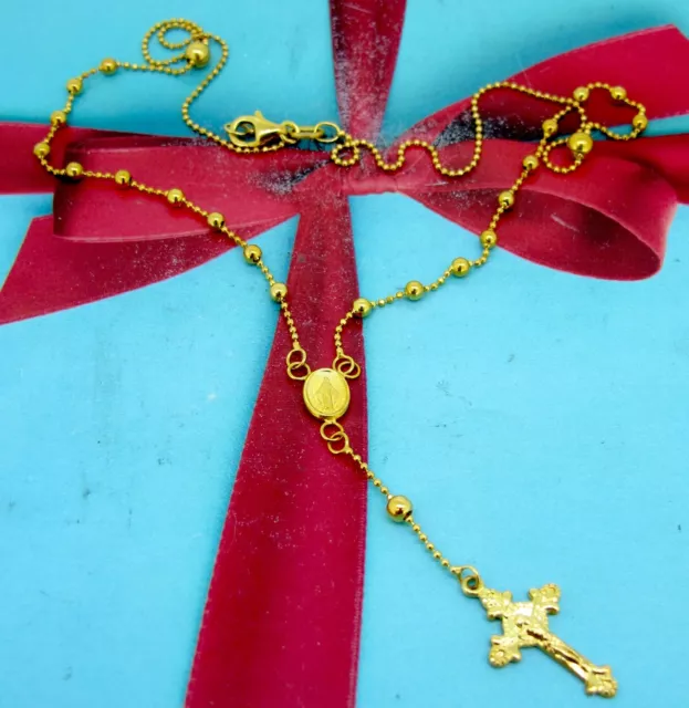 10k Yellow Gold Rosary Italy Made Necklace 17 inch