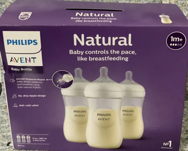 ⚡️Philips Avent Natural Baby Bottle - Natural Response Nipple, Clear, 9oz, 3pk