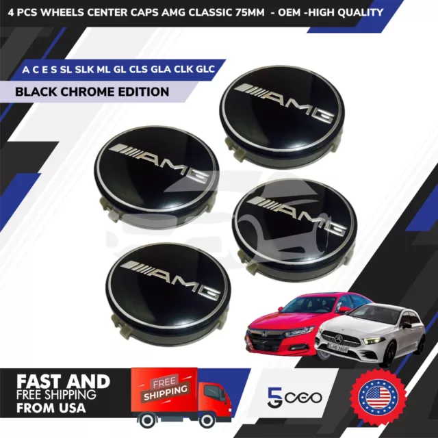 4 Pcs Wheels Center Caps Amg Mercedes Benz Black 75Mm - Oem - Edition Limit Amg