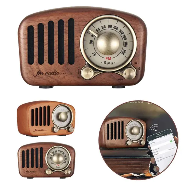 Vintage Retro Bluetooth 5.0 Speaker Classic Walnut X1 FM Radio New Wooden F9C9