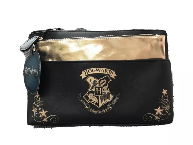 Brandneu mit Etikett Harry Potter schwarz & gold X2 Schminktasche Kosmetiktüten Hogwarts Primark