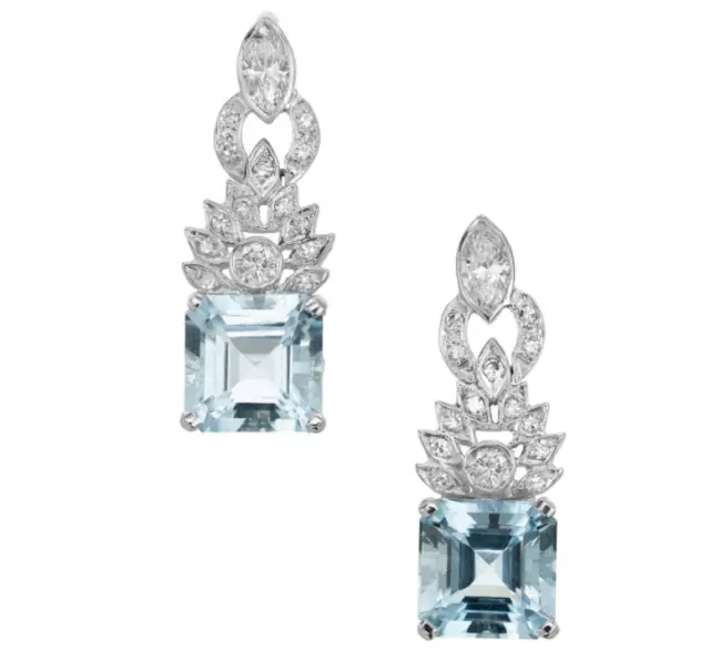 Spectacular Vintage Mid-Century 8.69CT Aquamarine & Lab-Created Diamonds Earring