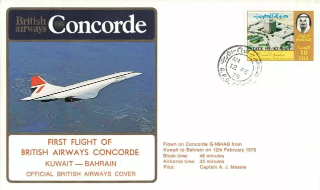 Primer vuelo de British Airways Concorde Kuwait-Bahrein 1979 cubierta oficial BA