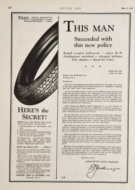 1926 Print Ad Empire Tire & Rubber Co Balloon Tires Trenton,New Jersey