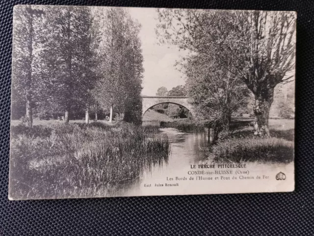 CPA 61 CONDE-SUR-HUISNE - Les Bords de l'Huisne et Pont du Chemin de Fer