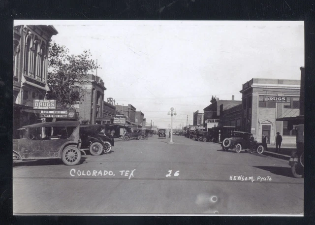 Real Photo Colorado Texas Downtown Street Scene Old Cars Postcard Copy