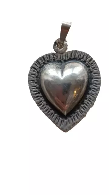 Pendentif Ancien en Argent Massif Sacré Coeur Sacred Heart Silver pendant