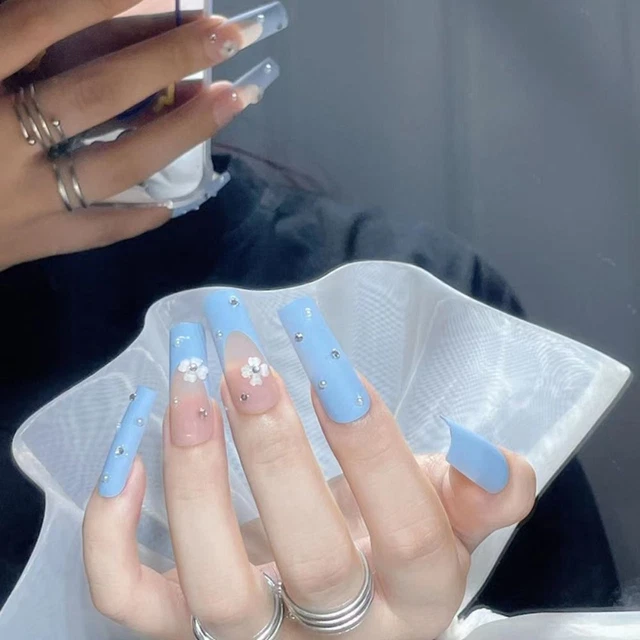 Art Tipps Falsche Nägel Wasser leitung Gefälschte Nägel Blaue Blume Super lang