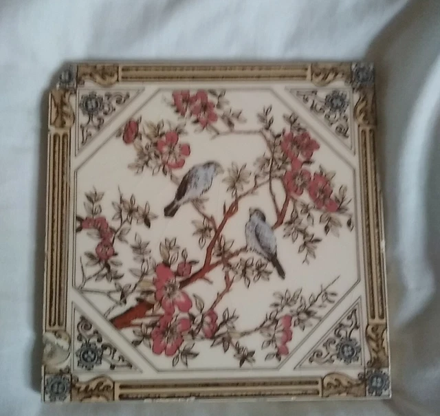 Rare Beautiful Antique Transfer Print Bird  Chipped Tile  Circa 1900s